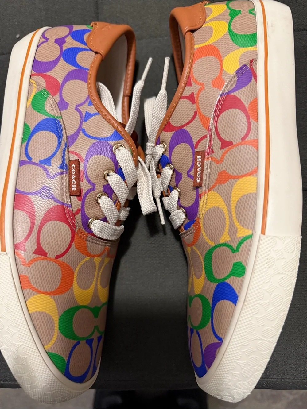 Coach Mens Rainbow Signature C Canvas Sneakers - Multicolor with Tan Trim 8.5